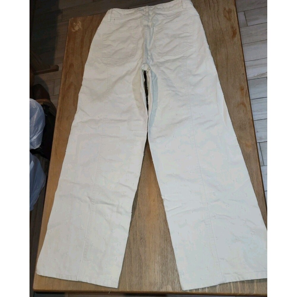 Future Collective x Jenny K Lopez White Eyelet Wide Leg Jeans Size 2 Rigid Denim - Picture 3 of 7